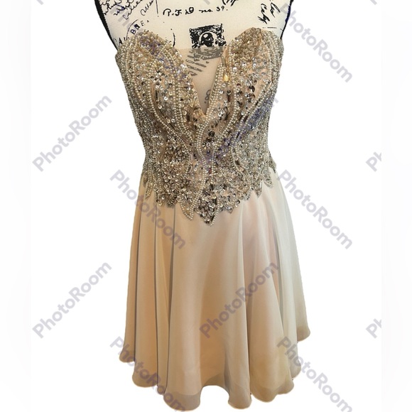 Terani Couture Light Pink Strapless Chiffon And Sequin Formal Midi Dress - Picture 1 of 6